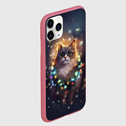 Чехол iPhone 11 Pro матовый Уютный котик - Новый год, цвет: 3D-малиновый — фото 2