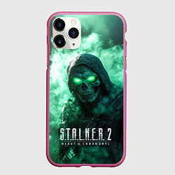 Чехол iPhone 11 Pro матовый Stalker 2 череп с зелеными глазами, цвет: 3D-малиновый