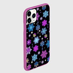 Чехол iPhone 11 Pro матовый Разноцветные снежинки, цвет: 3D-фиолетовый — фото 2