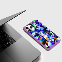 Чехол iPhone 11 Pro матовый Жёлто-синяя тревожная абстракция на белом фоне, цвет: 3D-фиолетовый — фото 2