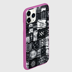 Чехол iPhone 11 Pro матовый Символы Апачи на пэчворк дениме, цвет: 3D-фиолетовый — фото 2