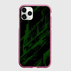 Чехол iPhone 11 Pro матовый Зелёные точки на чёрном фоне, цвет: 3D-малиновый
