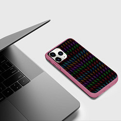 Чехол iPhone 11 Pro матовый Разноцветные точки на чёрном фоне, цвет: 3D-малиновый — фото 2