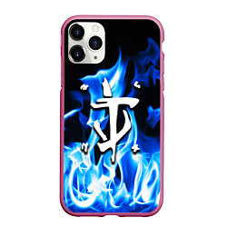 Чехол iPhone 11 Pro матовый Doom fire logo steel, цвет: 3D-малиновый