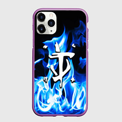 Чехол iPhone 11 Pro матовый Doom fire logo steel, цвет: 3D-фиолетовый
