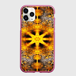 Чехол iPhone 11 Pro матовый Золотые фракталы, цвет: 3D-малиновый
