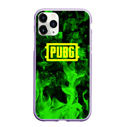 Чехол iPhone 11 Pro матовый PUBG green fire game, цвет: 3D-светло-сиреневый