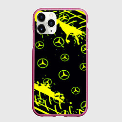 Чехол iPhone 11 Pro матовый Mercedes кислотные логотипы, цвет: 3D-малиновый