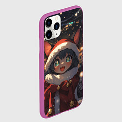 Чехол iPhone 11 Pro матовый Новогодняя кошка девушка у елки, цвет: 3D-фиолетовый — фото 2