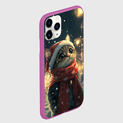 Чехол iPhone 11 Pro матовый Котик на новогодней улице, цвет: 3D-фиолетовый — фото 2