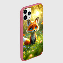 Чехол iPhone 11 Pro матовый Рыжая лисичка и бабочки, цвет: 3D-малиновый — фото 2