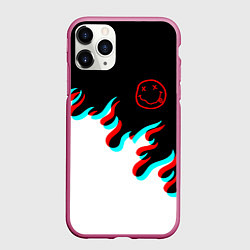 Чехол iPhone 11 Pro матовый Нирвана глитч огонь, цвет: 3D-малиновый