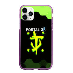 Чехол iPhone 11 Pro матовый Doom x portal 2 зелёные соты, цвет: 3D-фиолетовый