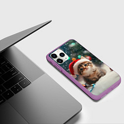 Чехол iPhone 11 Pro матовый Новогодний котенок и снег, цвет: 3D-фиолетовый — фото 2