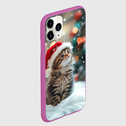 Чехол iPhone 11 Pro матовый Новогодний котенок и снег, цвет: 3D-фиолетовый — фото 2
