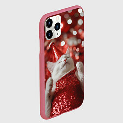 Чехол iPhone 11 Pro матовый Новогодняя довольная кошка, цвет: 3D-малиновый — фото 2