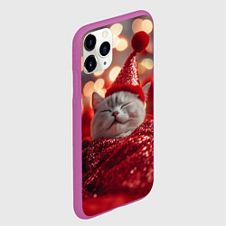 Чехол iPhone 11 Pro матовый Новогодняя довольный котик, цвет: 3D-фиолетовый — фото 2