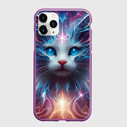 Чехол iPhone 11 Pro матовый Fantastic blue-eyed neon kitten, цвет: 3D-фиолетовый