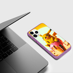 Чехол iPhone 11 Pro матовый Пикачу сидит на мороженом в пустыне, цвет: 3D-фиолетовый — фото 2