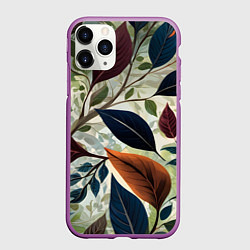 Чехол iPhone 11 Pro матовый Листья искусство, цвет: 3D-фиолетовый