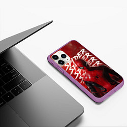 Чехол iPhone 11 Pro матовый Spider-man red background, цвет: 3D-фиолетовый — фото 2