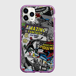Чехол iPhone 11 Pro матовый Spider-man comics, цвет: 3D-фиолетовый