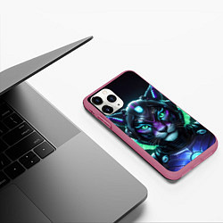 Чехол iPhone 11 Pro матовый Неоновый кибер тигр, цвет: 3D-малиновый — фото 2