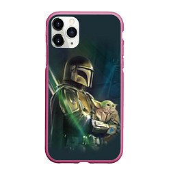 Чехол iPhone 11 Pro матовый Куда я туда и он - Мандалорец, цвет: 3D-малиновый