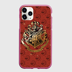 Чехол iPhone 11 Pro матовый Факультеты Хогвартса, цвет: 3D-малиновый