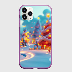 Чехол iPhone 11 Pro матовый Объемные новогодние елки, цвет: 3D-фиолетовый