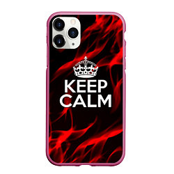 Чехол iPhone 11 Pro матовый Keep calm flame red, цвет: 3D-малиновый