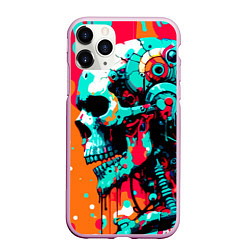 Чехол iPhone 11 Pro матовый Cyber skull sketch - ai art fantasy, цвет: 3D-розовый