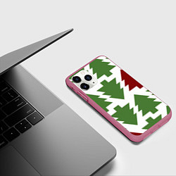Чехол iPhone 11 Pro матовый Елочный новый год, цвет: 3D-малиновый — фото 2