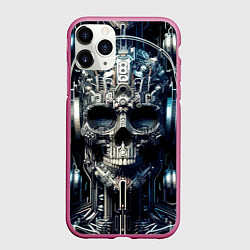 Чехол iPhone 11 Pro матовый Кибер череп в наушниках - нейроарт, цвет: 3D-малиновый