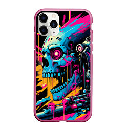 Чехол iPhone 11 Pro матовый Cool cyber skull - ai art, цвет: 3D-малиновый