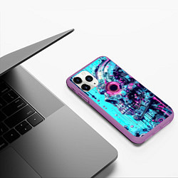 Чехол iPhone 11 Pro матовый Cyber skull - blots sketch, цвет: 3D-фиолетовый — фото 2