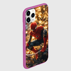Чехол iPhone 11 Pro матовый Человек-паук и новогодняя елка, цвет: 3D-фиолетовый — фото 2