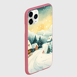 Чехол iPhone 11 Pro матовый Праздничная деревушка, цвет: 3D-малиновый — фото 2