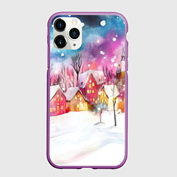 Чехол iPhone 11 Pro матовый Новогодний ночной дворик, цвет: 3D-фиолетовый