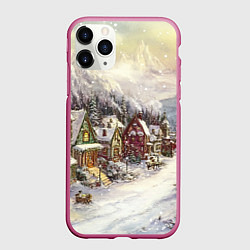Чехол iPhone 11 Pro матовый Снежный новогодний город, цвет: 3D-малиновый