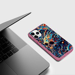 Чехол iPhone 11 Pro матовый Фантазийная композиция с черепом, цвет: 3D-малиновый — фото 2