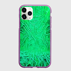 Чехол iPhone 11 Pro матовый Зелёный симбионт абстракция, цвет: 3D-фиолетовый