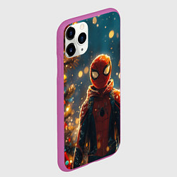 Чехол iPhone 11 Pro матовый Человек-паук новый год, цвет: 3D-фиолетовый — фото 2