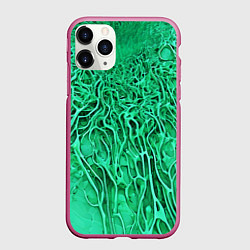 Чехол iPhone 11 Pro матовый Зелёный симбионт абстракция, цвет: 3D-малиновый