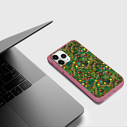 Чехол iPhone 11 Pro матовый Разноцветные ёлочные шары, цвет: 3D-малиновый — фото 2