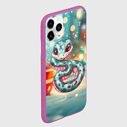 Чехол iPhone 11 Pro матовый Новогодняя змейка и новогодние игрушки, цвет: 3D-фиолетовый — фото 2
