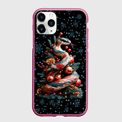 Чехол iPhone 11 Pro матовый Ёлка змея, цвет: 3D-малиновый