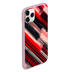 Чехол iPhone 11 Pro матовый Красные диагональные полосы на чёрном фоне, цвет: 3D-розовый — фото 2