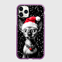 Чехол iPhone 11 Pro матовый Сфинкс в шапке Санты, цвет: 3D-фиолетовый