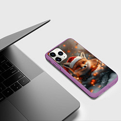 Чехол iPhone 11 Pro матовый Новогодняя лисичка и огоньки, цвет: 3D-фиолетовый — фото 2